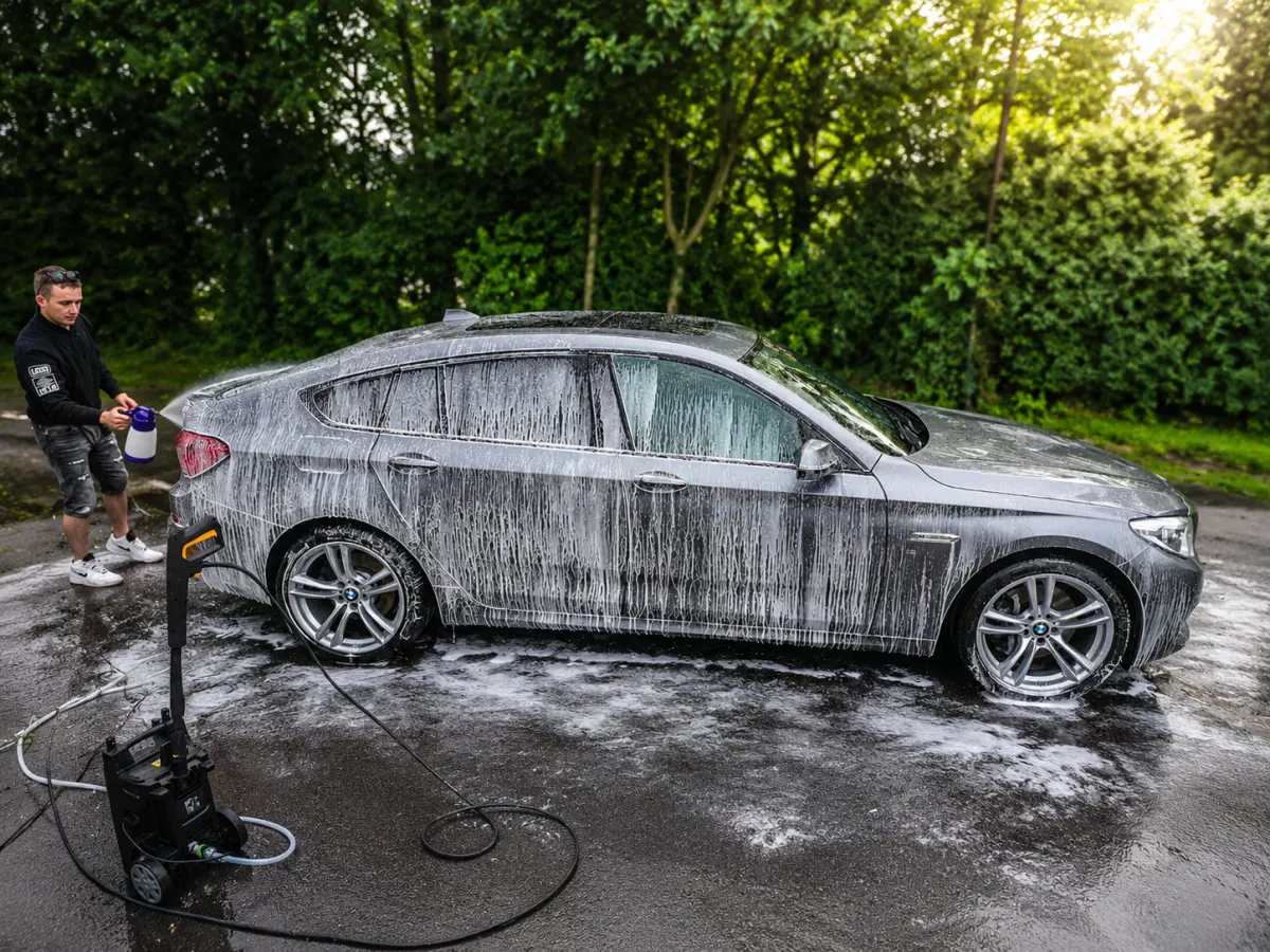 Foam wash during mobile exterior detail